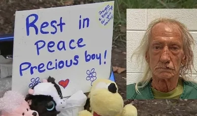 Peluches y mensajes para honrar al niño palestino asesinado. En la otra imagen, Joseph M. Czuba. 