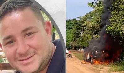 Juan Carlos Bayter, secuestrado. En la otra foto, el vehículo incendiado