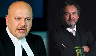  Fiscal de la Corte Penal Internacional, Karim Khan, y el presidente de la JEP, Roberto Carlos Vidal.