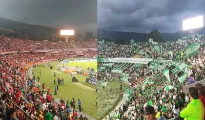 Imágenes de las hinchadas durante el partido de este domingo.