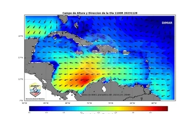 Campo de altura y dirección de las olas presentado por la Dimar.