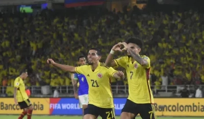 Celebración de Luis Díaz en su segundo gol.