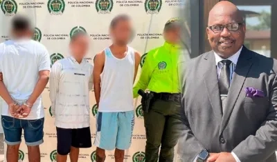 Los tres capturados y Gregory Stewart Owens, asesinado en Cartagena