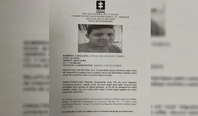 Jordin José Sarmiento Ramos, desaparecido.