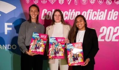 Virginia Torrecilla, Enith Salón y Leicy Santos durante la presentación del álbum de la Liga F.