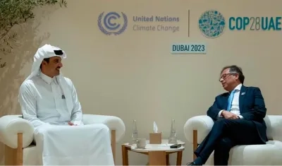 El jeque Tamim bin Hamad Al Thani, Jefe de Estado de Catar, reunido con el Presidente Gustavo Petro.