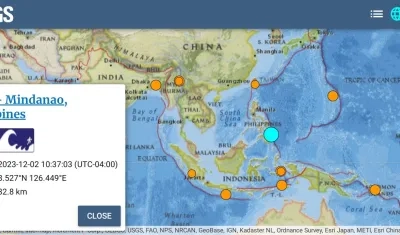 El terremoto se registró a unos 21,2 kilómetros al sureste de la población de Hinatuan