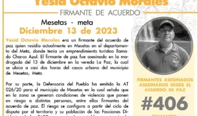 Yesid Octavio Morales, el firmante de paz asesinado en el Meta