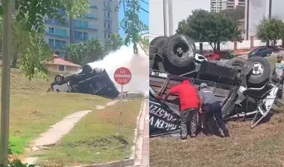 Se volcó camión con material de construcción