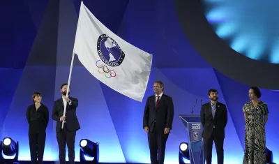 El día en que le entregaron la bandera de los Juegos a Barranquilla en Santiago de Chile. 