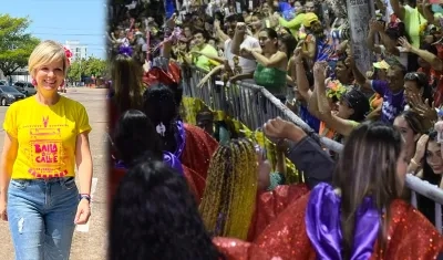 Sandra Gómez, gerente de Carnaval SAS, y archivo de desfile de la Guacherna.