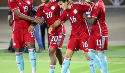 Celebración de los jugadores colombianos.
