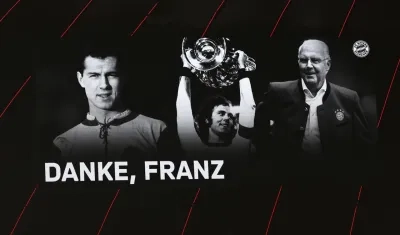 "Gracias, Franz", leyenda con las fotos de Beckenbauer en el Allianz Arena.
