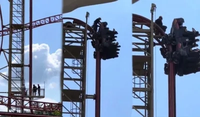 La atracción 'Kráter' con los siete turistas suspendidos a 30 metros