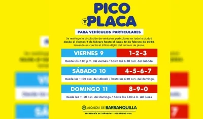 Pico y placa de Barranquilla durante Carnaval.