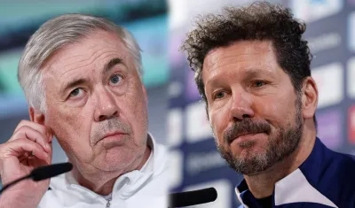 Carlo Ancelotti y Diego Simeone, entrenadores del Real Madrid y Atlético de Madrid, respectivamente. 