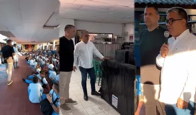 El diputado Harry Canedo durante la entrega con el alcalde de Sabanagrande, Darwin Rosales. 