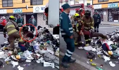 El hombre estaba en un contenedor de basura.