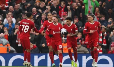 Alexis Mac Allister tras marcar, de pena máxima, el gol del empate del Liverpool. 