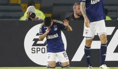 Daniel Ruiz de Millonarios celebra el gol