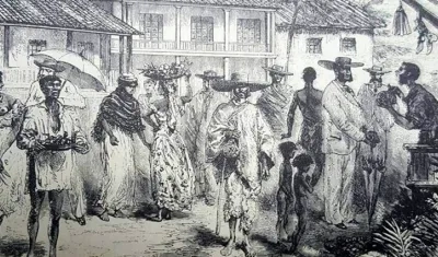 América Pintoresca de Andre Riou, grabado de Barranquilla en la era decimonónica. 