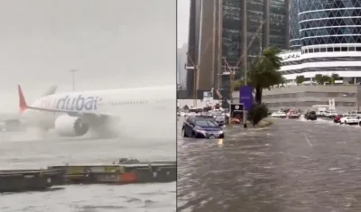 Inundaciones en calles y el aeropuerto de Dubai. 