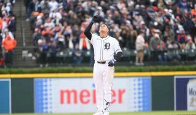 Gio Urshela tras remolcar la carrera que le dio el triunfo a los Tigres de Detroit.