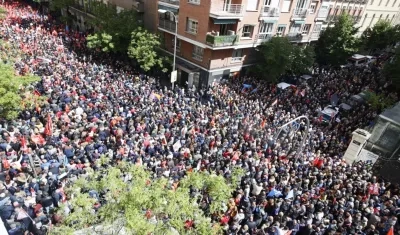 La movilización a favor de Pedro Sánchez, jefe de gobierno de España, este sábado en Madrid