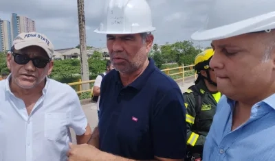 Expertos de la Sociedad de los Ingenieros del Atlántico, en la inspección del puente de la calle 30.