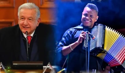 Presidente de México Andrés Manuel López Obrador y el cantautor Omar Geles.