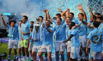 La celebración del título del Manchester City tras derrotar al West Ham. 