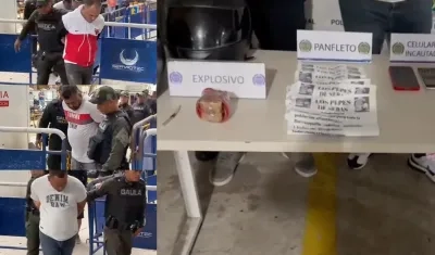 Tres de los cuatro presuntos extorsionistas capturados en el barrio Las Nieves. 