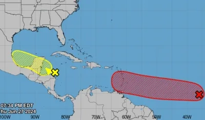 La franja roja es la trayectoria que tendrá el fenómeno natural. 