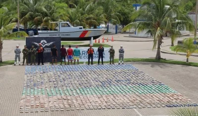 Las 2.3 toneladas de clorhidrato de cocaína incautadas en el Mar Caribe.