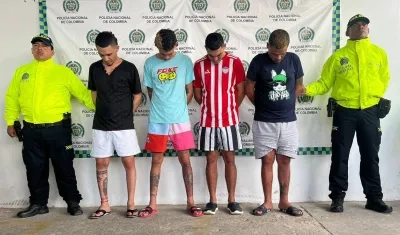 Los cuatro capturados por la Policía en Maicao. 