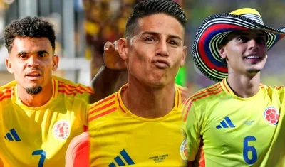 Luis Díaz, Richard Ríos y James Rodríguez, jugadores de la Selección Colombia.