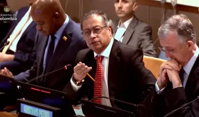 El Presidente Gustavo Petro durante su intervención ante el Consejo de Seguridad de la ONU.