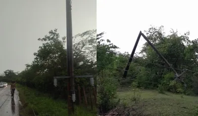 Postes caídos por los fuertes vientos. 
