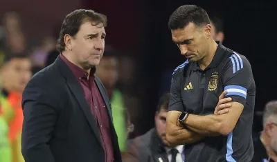 Néstor Lorenzo y Lionel Scaloni, técnicos de Colombia y Argentina, respectivamente.