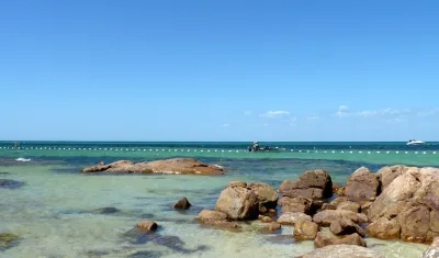 Playa australiana con protección de los tiburones.