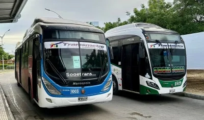 Buses padrones de Alianza Sodis y Coolitoral que entraron a reforzar en Transmetro. 