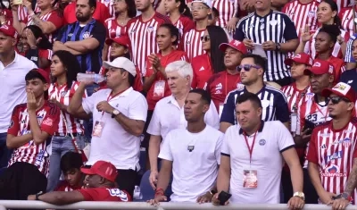 Julio Comesaña en la tribuna durante la celebración de los 100 años de Junior en el Metropolitano. 