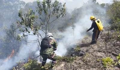 Bomberos apagando el incendio.