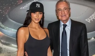 Kim Kardashian junto a Florentino Pérez, presidente del Real Madrid.