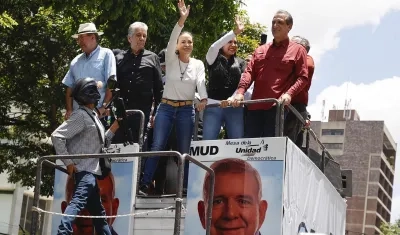 La líder de la oposición venezolana al reaparecer este sábado.