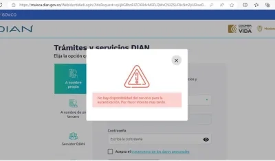 Página de la DIAN caída. 