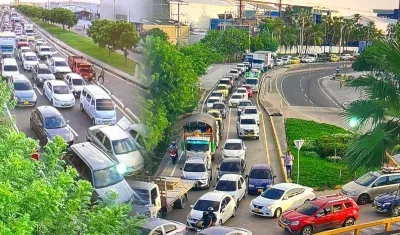 Trancón en la Vía 40, a la altura de la rotonda del barrio Las Flores. 