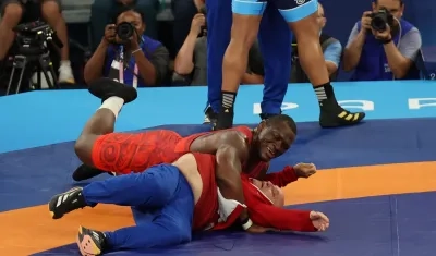 Mijaín López durante su combate contra el chileno Yasmani Acosta. 