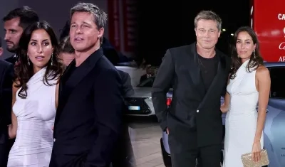 Brad Pitt junto a su novia Inés De Ramón en la alfombra roja del Festival Internacional de Cine de Venecia. 