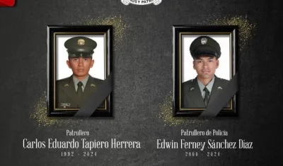 Los patrulleros Carlos Eduardo Tapiero Herrera y Edwin Ferney Sánchez Díaz. 
